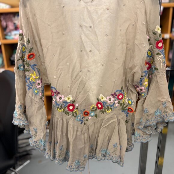 Johnny Was Blouse Jacket /Shacket – Sheer Embroidered Floral with Flounce Sleeve - Picture 5 of 5